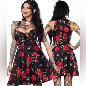 Floral Halter Dress in Black and Red